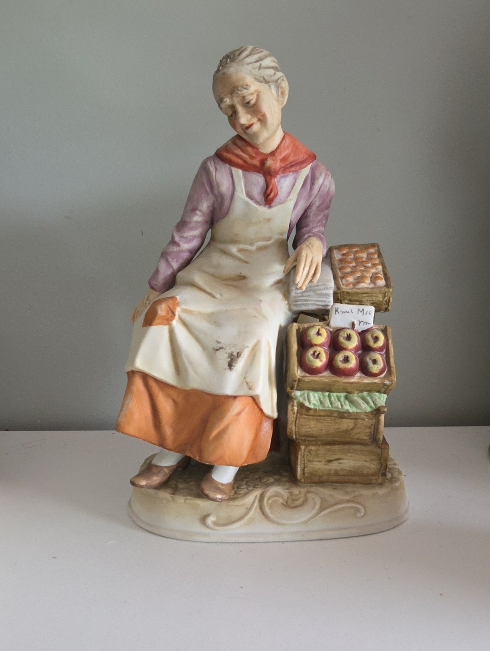Vintage Capodimonte Ceramic Market Woman Figurine With Fruit